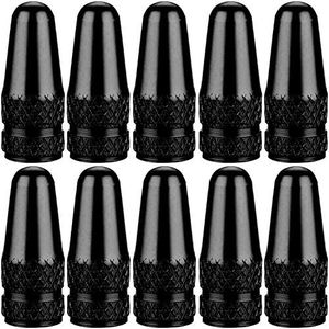 SAMIKIVA (10 Pack) Bike Presta Valve Stem Caps, Chrome Anodized Aluminum, Use On Presta French Valves, Dust caps for MTB Road Racing Bicycle, Rocket Style (Black (10 Pack))