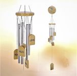 Lilone Happy Everyday Silver Wind Chimes with 4 Aluminium Pipes, 75cm Long, Good Sound, Wood Tags Love, Peace, Health Wealth, Good Luck