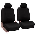 FH Group Pair Bucket Fabric Seat Covers w. Detachable Headrest Black