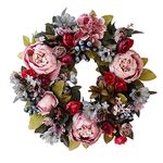 TianBao Artificial Door Wreath with Green Leaves,Four Seasons Flowers Floral Front Door Wreath Brightens for Indoor Outdoor, Wedding Birthday Living room Decor