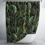 PRIZE ULTRA Modern Tropical Shower Curtain Art, 72x72 inch, Jungle Nature Exotic Bathroom Decor, Green Leaves, Botanical Design, Fresh Vibrant Natural Home Decor Aesthetics, Leafy Sage Green