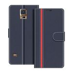COODIO Phone Case For Samsung Galaxy S5, Magnetic Flip Leather Case For Samsung Galaxy S5 / S5 Neo Wallet Case, Dark Blue/Red