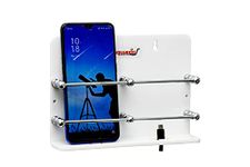 SQUARO ONLINE STORE SQUARO Premium Acrylic Double Mobile Stand Dual Phone Charging Holder TV AC Remote Stand for Home Wall Mount (White Pack of 1)