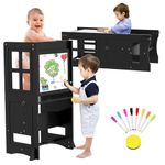 4 in 1 Kitchen Kids Learning Standing Tower, KitchenToddler Tower Helper with Whiteboard and Safety Rail, Adjustable-Height Toddler Step Stool Anti-Slip Protection for Kitchen Counter Bathroom