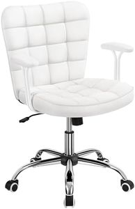 Yaheetech Mid-Back Faux Leather Office Task Chair with Detachable Padded Armrests Wide Seat Cushion Desk Computer Chair Vanity Task Chair for Office,Study,Living Room White