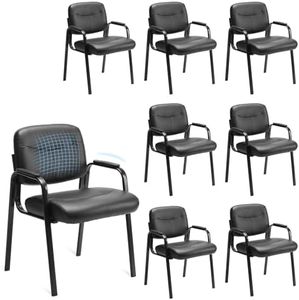 Sweetcrispy Office Reception Guest Chair No Wheels Set of 8, Leather Stationary Waiting Room Chairs with Padded Arms for Elderly Desk Conference Room Lobby Table Side Salon