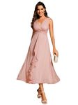 Ever-Pretty Women Dress Glitter Sleeveless A-Line Midi Bridesmaid Wedding Guest Dress with Ruffled Hem Dusty Rose 26UK