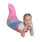 softan Kids Mermaid Tail Blanket, Toddlers Mermaid Tail Blanket with Rainbow Ombre Fish Scale Design, Flannel Fleece Blanket Little Mermaid Gifts for Girls, 100 x 43cm