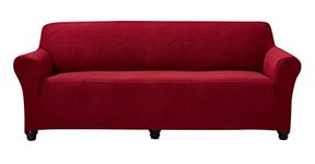 Home Beyond & HB design - Stretch Sofa Covers Slipcovers 3 Seater - Spandex Jacquard Fabric Couch Sofa Cover with Elastic Bottom - Furniture Protectors - (Sofa 72-92 Inches Wide, Stripe Burgundy)