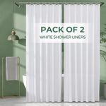 AmazerBath 2 Pack Thin Shower Curtain Liners, 72" W x 96" H PEVA 3G Shower Curtains with Heavy Duty Stones and 12 Rust-Resistant Grommet Holes, Waterproof Plastic Liners Without Funky Smell- White
