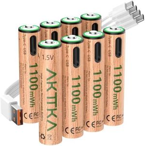 AKTTKA Rechargeable AAA Lithium Batteries 8 Pack, 1100mWh, USB-C Charging