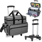 Teamoy Sewing Machine Trolley Bag, Detachable Trolley Case on Wheels with Bottom Wood Pad, Compatible with Singer, Brother and Most Standard Machines and Accessories, Grey(BAG ONLY)