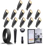 Gardenreet Black Brass Landscape Lighting Kit (12-Pack Spotlights) with 300W Low Voltage Transformer and Mechanical Timer and 250FT Wire and 50Pack Connectors for Outdoor Garden Patio