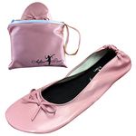 After Party Pumps® Tickled Pink Size UK 7-8 Ladies Roll Up Shoes Fold Up Pumps Foldable with Carrier Pouch