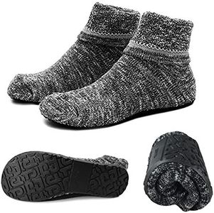 AIYUE Women Non-slip Fuzzy Slipper Socks with Waterproof Soles Rubber Bottom Grippers, Black, Medium