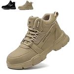 SROTER Steel Toe Cap Boots Men Women Work Boots Waterproof Safety Trainers Lightweight Safety Shoes Non-Slip, Khaki, 9 UK