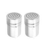 2PCS Seasoning Bottle, 8.7 * 6.8 * 6.8cm Stainless Steel Icing Sugar Shaker Salt and Pepper Shaker Spice Jar Metal Dredge Shaker with Large Holes(L)