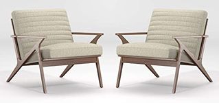 LSFH Unique Design Cavet Channel Tufted Fabric Accent Chair Armchair with Solid Sagwan Wooden Frame Single Sofa Chair for Small Apartments, Living Room or Bedroom (Set of 2 Chairs, Beige)