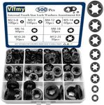 Vifmy 500PCS Internal Tooth Star Lock Washers，m2.5 m3 m4 m5 m6 m8 m10 m12 Quick Speed Locking Washers Assortment Kit，Steel Black Oxide Finish Push on Locking Washer