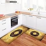 URSOPET 2 Pieces Kitchen Floor Mats Set Non-Slip Super Absorbent Runner Rug for Sink,Funny target with bullet holes on dirt background,Kitchen, Hallway, Laundry Room