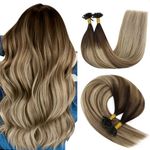 YoungSee Utip Hair Extensions Human Hair Balayage U Tip Extensions Ombre Dark Brown to Brown with Blonde Keratin U Tip Hair Extensions U Tips Remy Hair Extensions Silky Straight 14 Inch 50s/50g