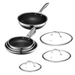 HexClad 7-Piece Hybrid Stainless Steel Cookware Set with Lids and Wok - Induction Ready, Easy to Clean Non Stick Fry Pan with Covers