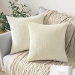 MIULEE Set of 2 Striped Corduroy Square Throw Pillow Case Soft Cushion Cover Sham Home for Sofa Chair Couch/Bedroom Decorative Fluffy Large Pillowcases 18x18 Inch 45x45cm Cream White