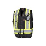 Pioneer Heavy-Duty Reflective Surveyor Work Safety Vest - Radio Pocket and Pen Slots - Black - V1010570-L