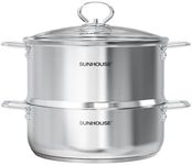 SUNHOUSE 2-Tier Stainless Steel Steamer Pot with Lid - Larger 5.5 QT Steamer & 3.8 QT Stockpot Base - Induction Ready, Compatible with All Cooktops - Multipurpose for Vegetables & Dumplings