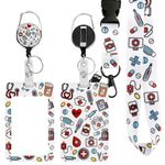 Retractable Badge Holder with Lanyard, Nurse ID Card Holder with Reel and Adjustable Lanyards, Name Tag Lanyard Vertical ID Protector Badge Clips for Office Teachers Nurses