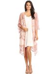 ANNA-KACI Womens Long Embroidered Lace Kimono Cardigan with Half Sleeves, Mauve, OneSize