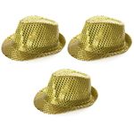 Gold Trilby Hat - Gold Sequin Fedora Hat 1920's Gangster Fancy Dress Unisex Accessory - Perfect for Sporting Events, Dance Shows, Parties and Fancy Dress Events - Pack Of 1