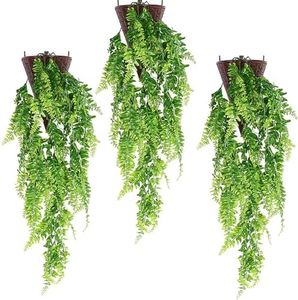 3pcs Artificial Persian Fern Hanging Plants Fake Boston Ferns Faux Persian Rattan Greenery Vine Plastic Hanging Decor for Wall Hanging Baskets Wedding Party Garden Indoor Outdoor Home Decoration