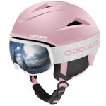 Odoland Ski Helmet, Snowboard Helmet with Ski Goggles for Skiing, Shockproof, Windproof, Safety Snow Sports Helmet and Protective Goggles for Men Women and Youth,Light Pink, S