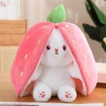 Niku Rabbit with Chain Reversible Bunny Rabbit Soft Stuffed Toys for Girls Boys Baby Kids | Doll, Teddy Bear plushies, Animal Toy | Strawberry/Carrot Shaped Pink Colour | Gift Item for Kids