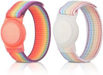 2 Pack Kids Wristband for AirTag, Nylon Watch Band GPS Tracker Holder Protective Case Compatible with Apple Air Tag, Adjustable Anti-lost Bracelet for Toddler Baby Children Elders (RainbowA+RainbowB)