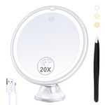 B Beauty Planet Rechargeable Magnifying Mirror with Light, 20X Lighted Makeup Mirror, 3 Color Magnifying Makeup Mirror with 34 LEDs Light, 360° Rotation Vanity Mirror with Light, 1500 mAh 8 in