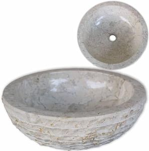 vidaXL Natural Marble Stone Basin - Cream Coloured, 40cm Diameter - Rustic, Round Wash Basin for Bathroom or Washroom - Easy to Clean