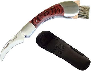 HANZIUP Folding Mushroom Knife with Neoprene Pouch Solid Wood Handle and Foldable Cleaning Brush
