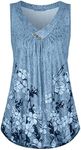Cestyle Floral Tops for Women V Neck Loose Fitting Tank Tops Sleeveless Casual Tanks Trendy Shirts that Hide Belly Fat Blue Floral Medium