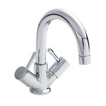 nuie FJ317 Series Two ǀ Modern Bathroom Economy Swivel Spout Mono Basin Mixer Tap with Lever Handles and Push Button Waste, 142 x 220 x 162mm, Chrome