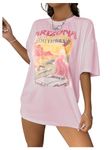 SOLY HUX Women's Graphic Tees Cute Print Short Sleeve Tee Preppy Clothes Casual Vintage Summer Oversized T Shirt Top, Light Pink Letter, Small