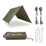 AquaQuest Safari Tarp Kit – Lightweight Waterproof (5,000 mm) Seam-Taped Ripstop Rain Fly for Backpacking, Thru-Hiking & Hammock Camping – 10x7 Olive Drab