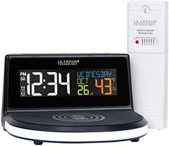 La Crosse Technology 617-84947-INT Wireless 5W Charging Alarm Clock with Glowing Base and Outdoor Sensor