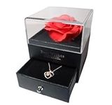 Eternal Love: Artificial Rose in Transparent Acrylic Box Gift Set with I Love You Necklace Perfect for expressing love on Valentine's Day, Anniversaries, Mother’s Day, Family Day, Gift for Girlfriend on Date Night or any other special occasion