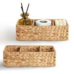 Elipenico 2-Pack 3-Section Wicker Baskets for Shelves, Hand-Woven Water Hyacinth Wicker Storage Basket, Toilet Paper Basket for Toilet Tank Top, Baskets for Organizing Bathroom Kitchen Etc