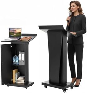 GARVIN Metal Podium Stand with Wheels, 50.4"Heavy-Duty Mobile Metal Lectern with Storage Cabinets, Portable Pulpit for Church, School, Office and Conference