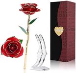 24k Gold Rose,Forever Roses Flower Long Stem 24k Rose Dipped Real Rose, Best Gift for Valentine's Day, Mother's Day, Anniversary and Birthday (RED)