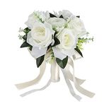 Wedding Bouquets for Bride Bridesmaids, Artificial White Rose Realistic Mixed Flowers, Bridal Wedding Throw Bouquet Wedding Holding Flower for Church, Home Decor and Gifts