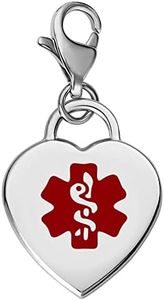 Divoti Deep Custom Laser Engraved Adorable Heart 316L Medical Alert Charm / Medical ID Charm w/ Lobster Clasp-Red
